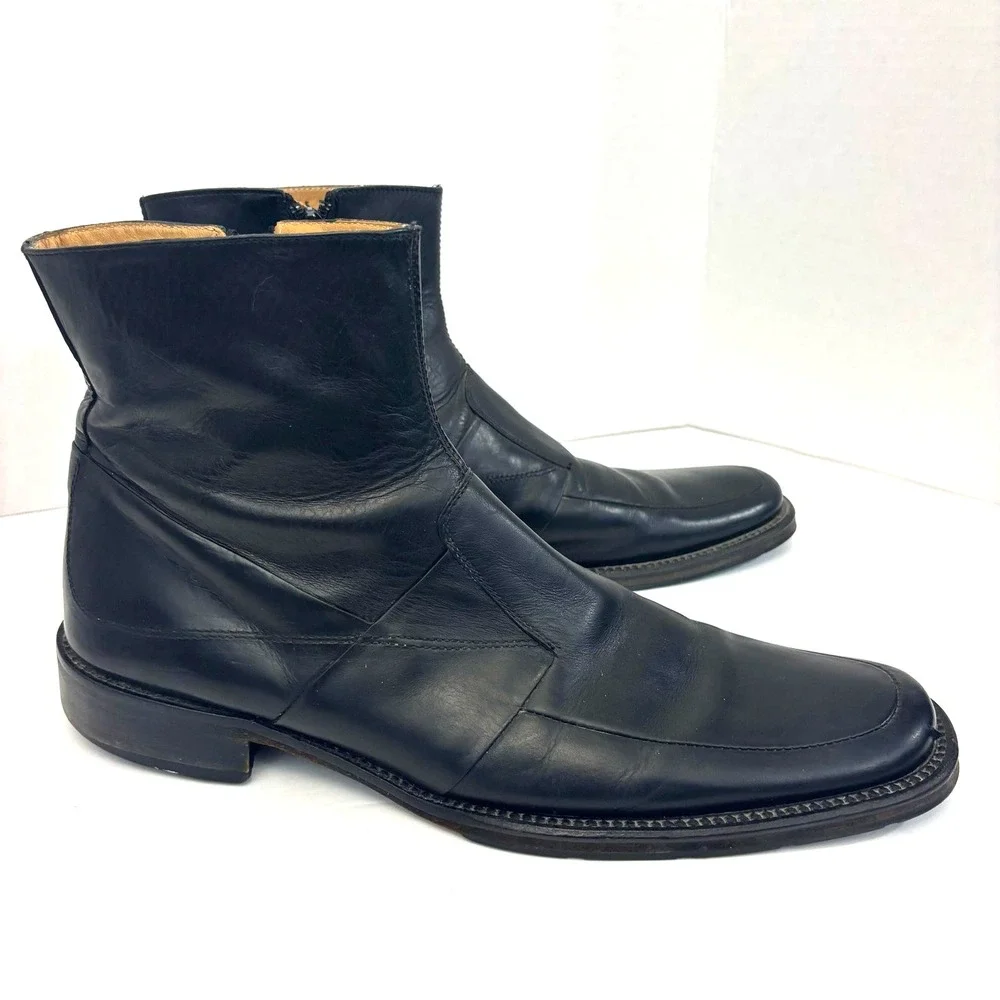 Vtg Kenneth Cole Collection Ankle Boots Mens 8.5 Black Leather Zip Italy Square